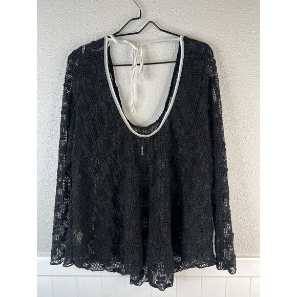 Free People Olivia Grady Lace top Medium Black Sheer Mesh Cyber Boho Swim NEW - Picture 8 of 13